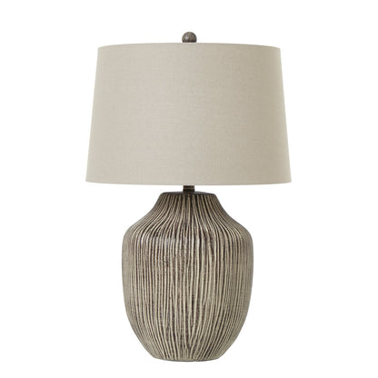 Ochre Carved Textured Table Lamp With Linen Shade Elegance - Darlington's Décor