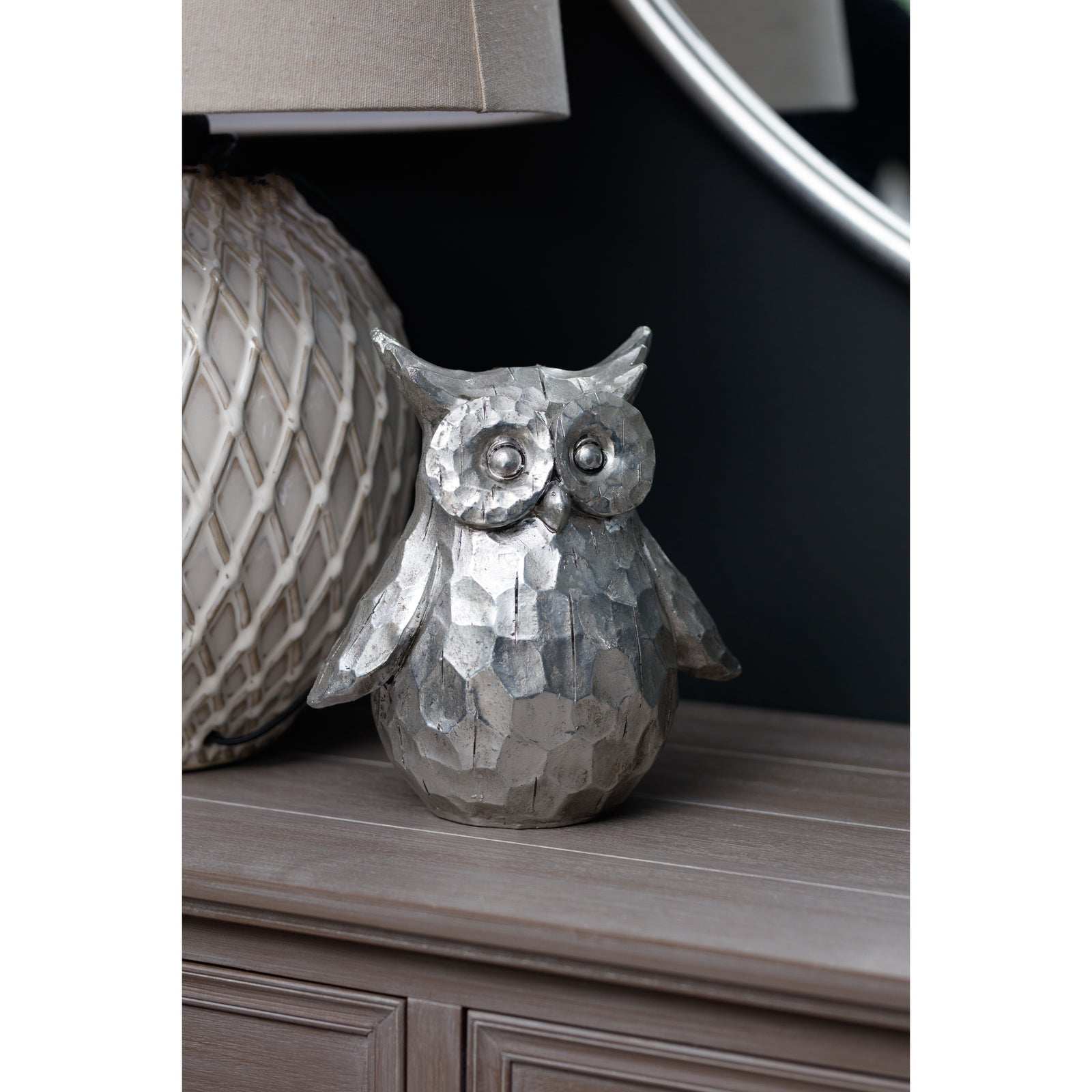 Olive The Large Silver Ceramic Owl Decorative Accent - Darlington's Décor