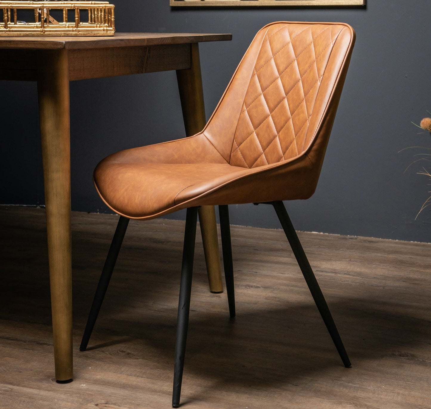 Elegant Oslo Tan Dining Chair with Diamond Stitching, Comfort Boost - Darlington's Décor