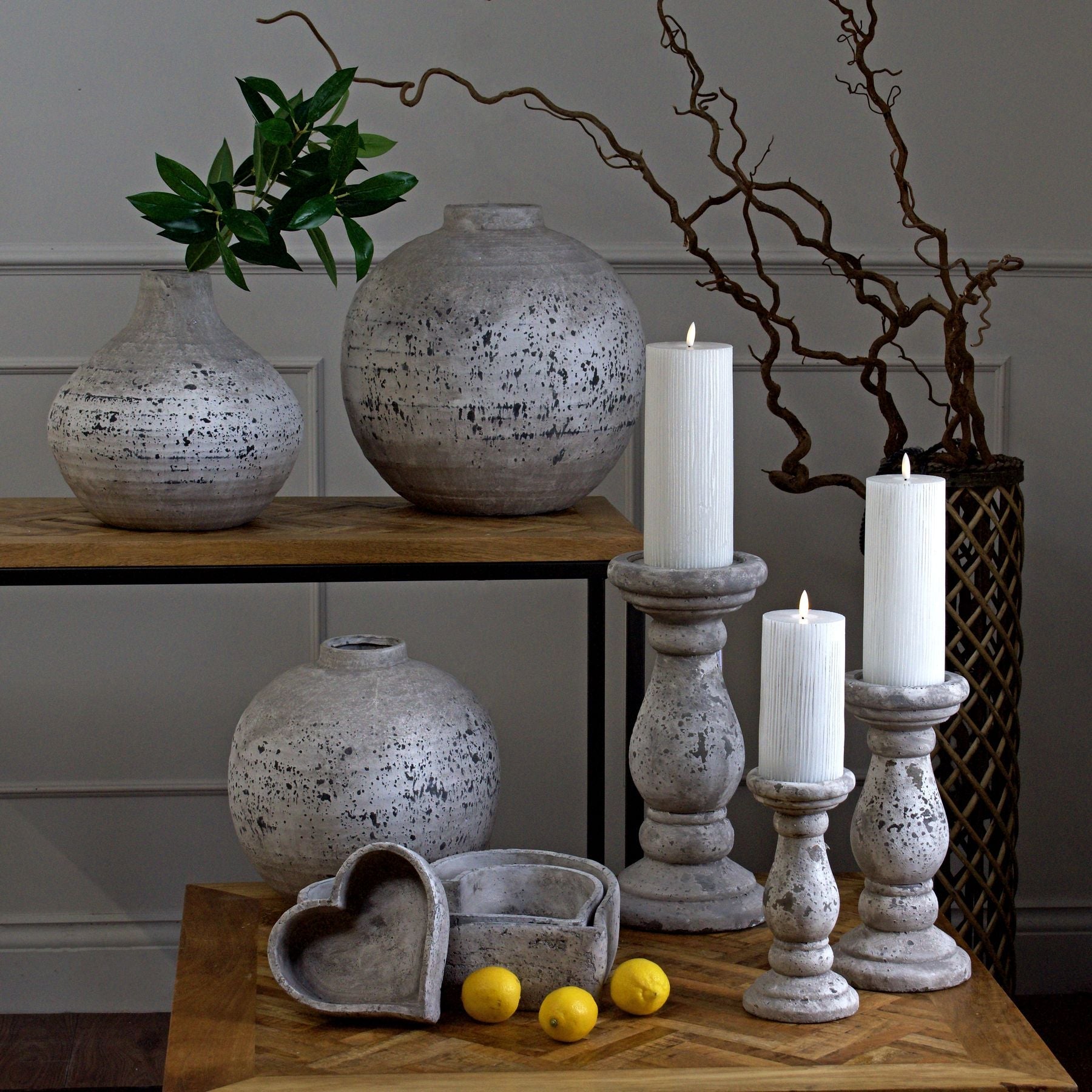 Rustic Large Stone Ceramic Candle Holder for Ambiance - Darlington's Décor