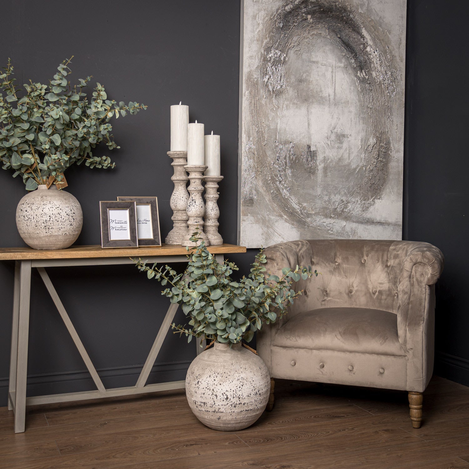 Rustic Large Stone Ceramic Candle Holder for Ambiance - Darlington's Décor