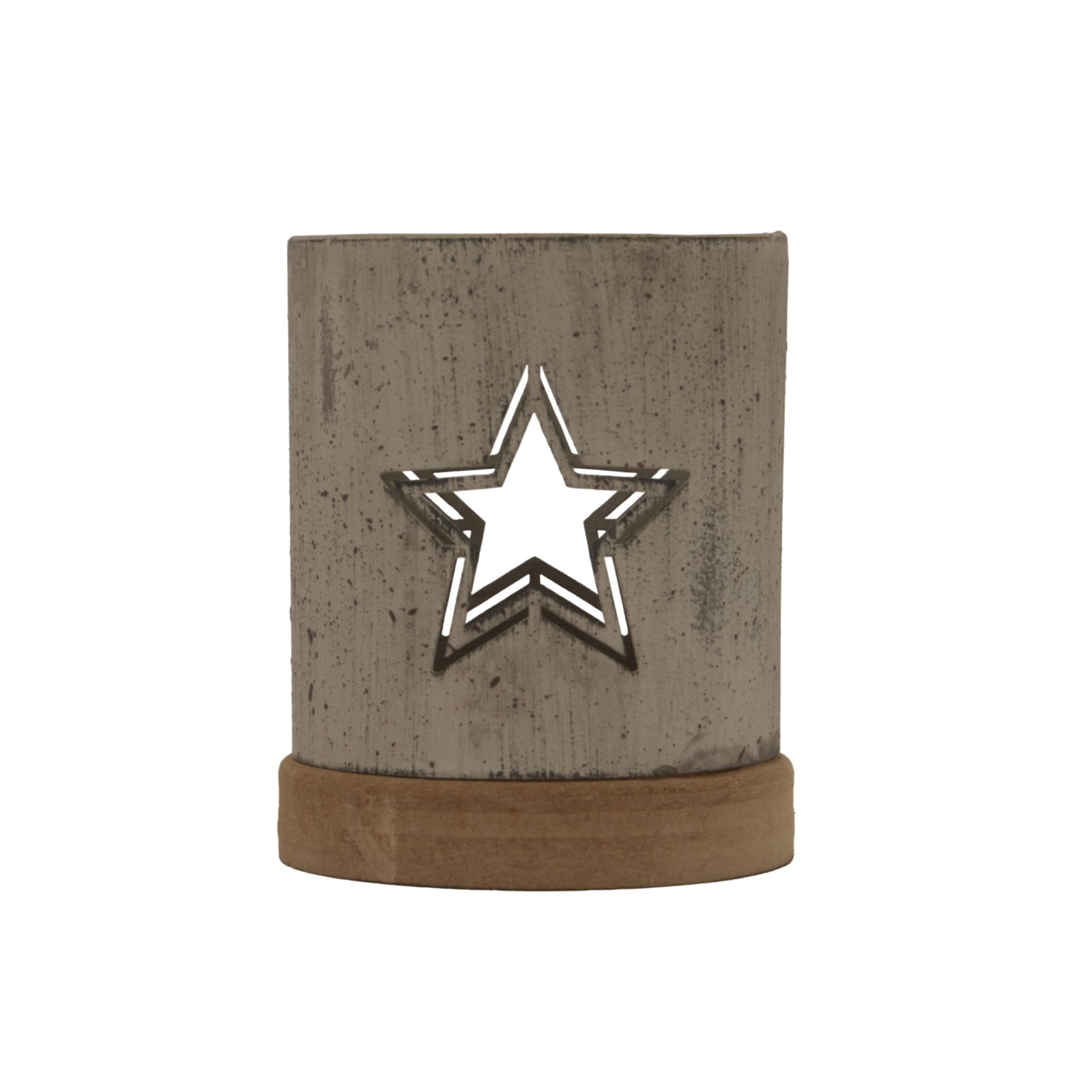 Rustic Metal Star Candle Holder On Wood Stand Design - Darlington's Décor