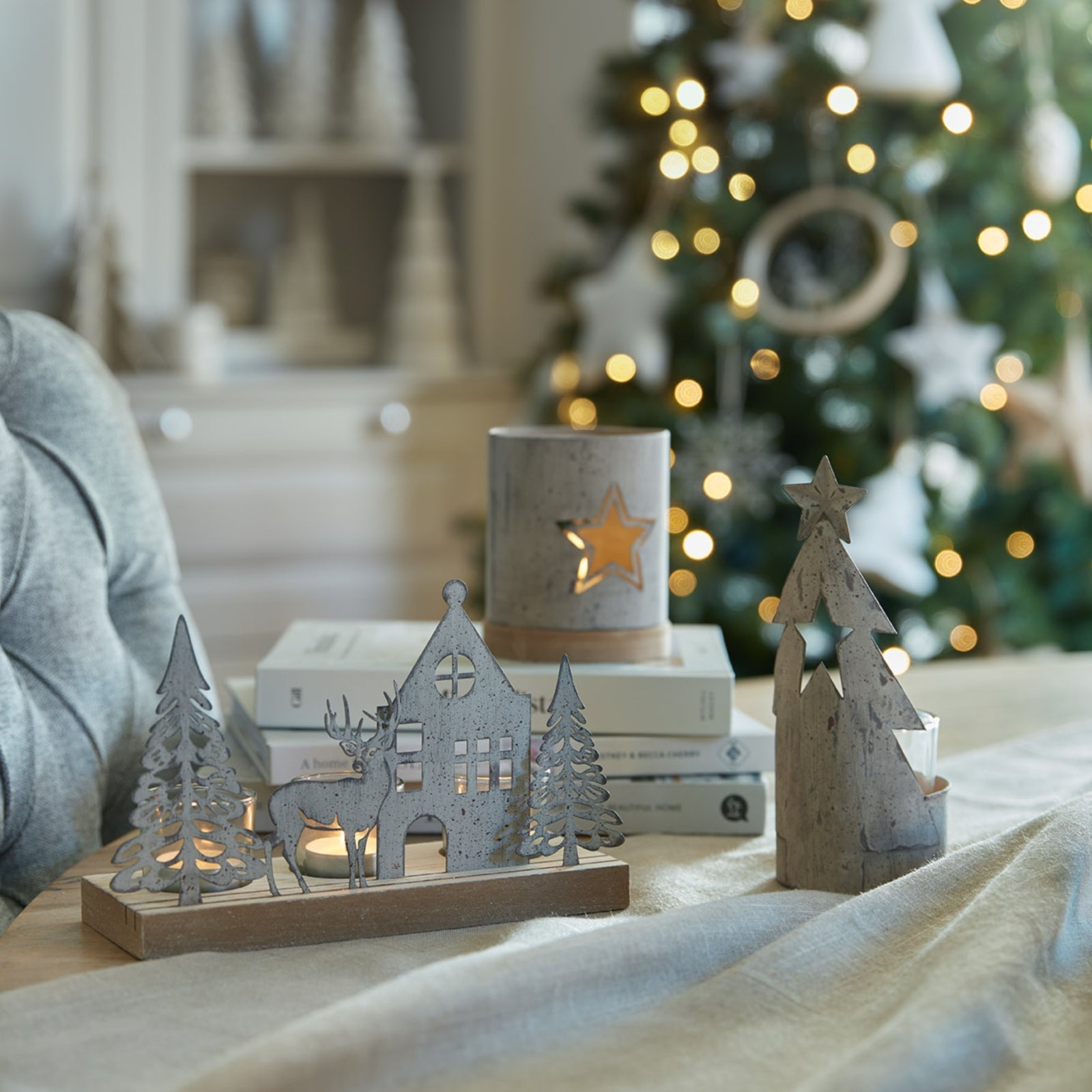 Rustic Metal Star Candle Holder On Wood Stand Design - Darlington's Décor
