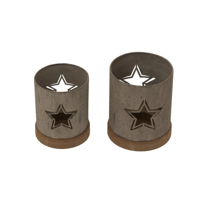 Rustic Metal Star Candle Holder On Wood Stand Design - Darlington's Décor