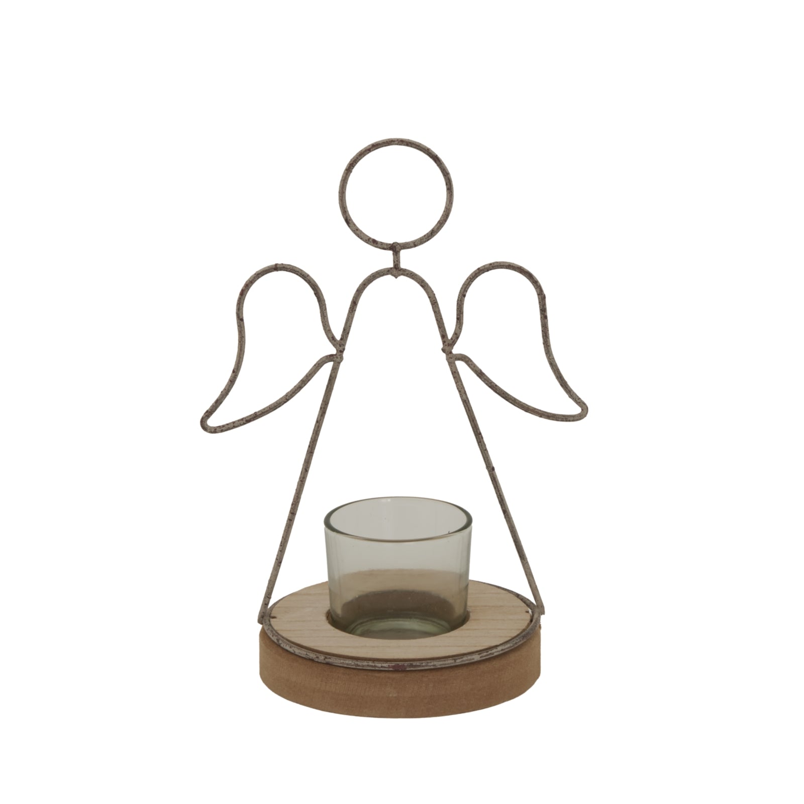 Rustic Outline Angel Tealight On Stand With Glass Votive - Darlington's Décor