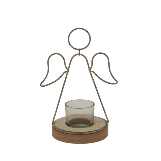 Rustic Outline Angel Tealight On Stand With Glass Votive - Darlington's Décor
