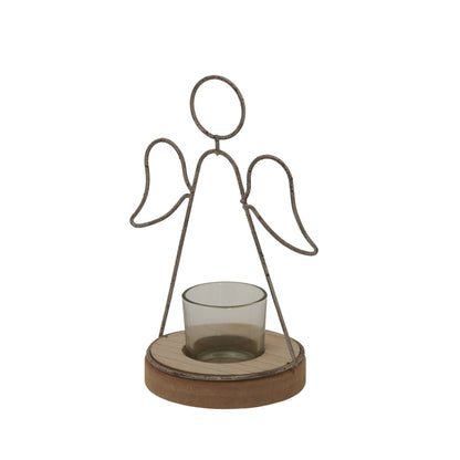 Rustic Outline Angel Tealight On Stand With Glass Votive - Darlington's Décor