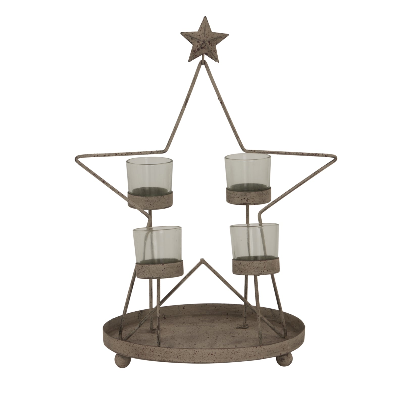 Rustic Outline Star With Four Glass Votives Display - Darlington's Décor