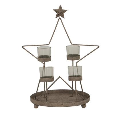 Rustic Outline Star With Four Glass Votives Display - Darlington's Décor