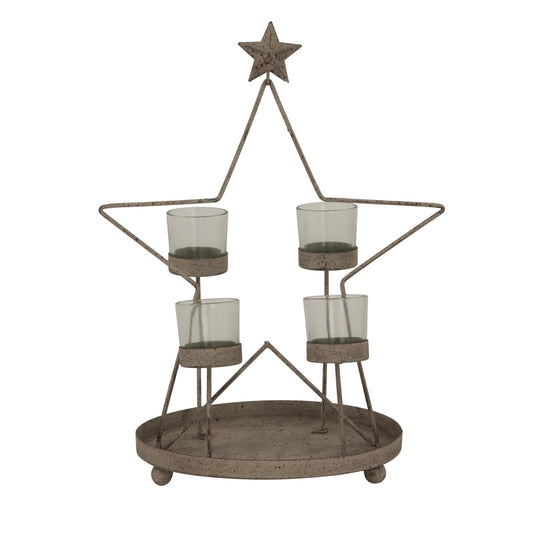 Rustic Outline Star With Four Glass Votives Display - Darlington's Décor