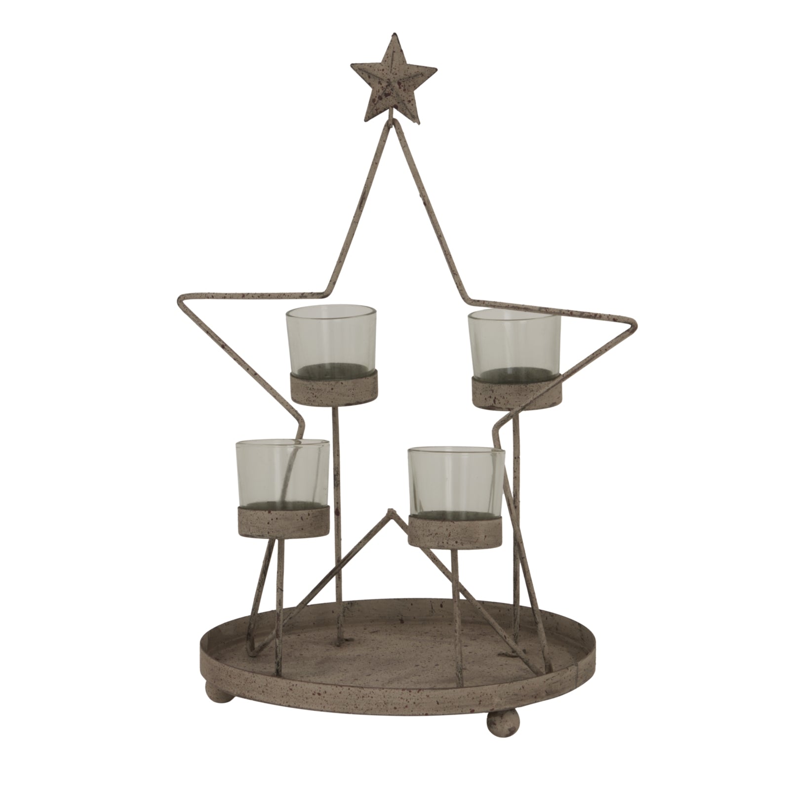 Rustic Outline Star With Four Glass Votives Display - Darlington's Décor