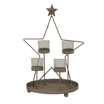 Rustic Outline Star With Four Glass Votives Display - Darlington's Décor