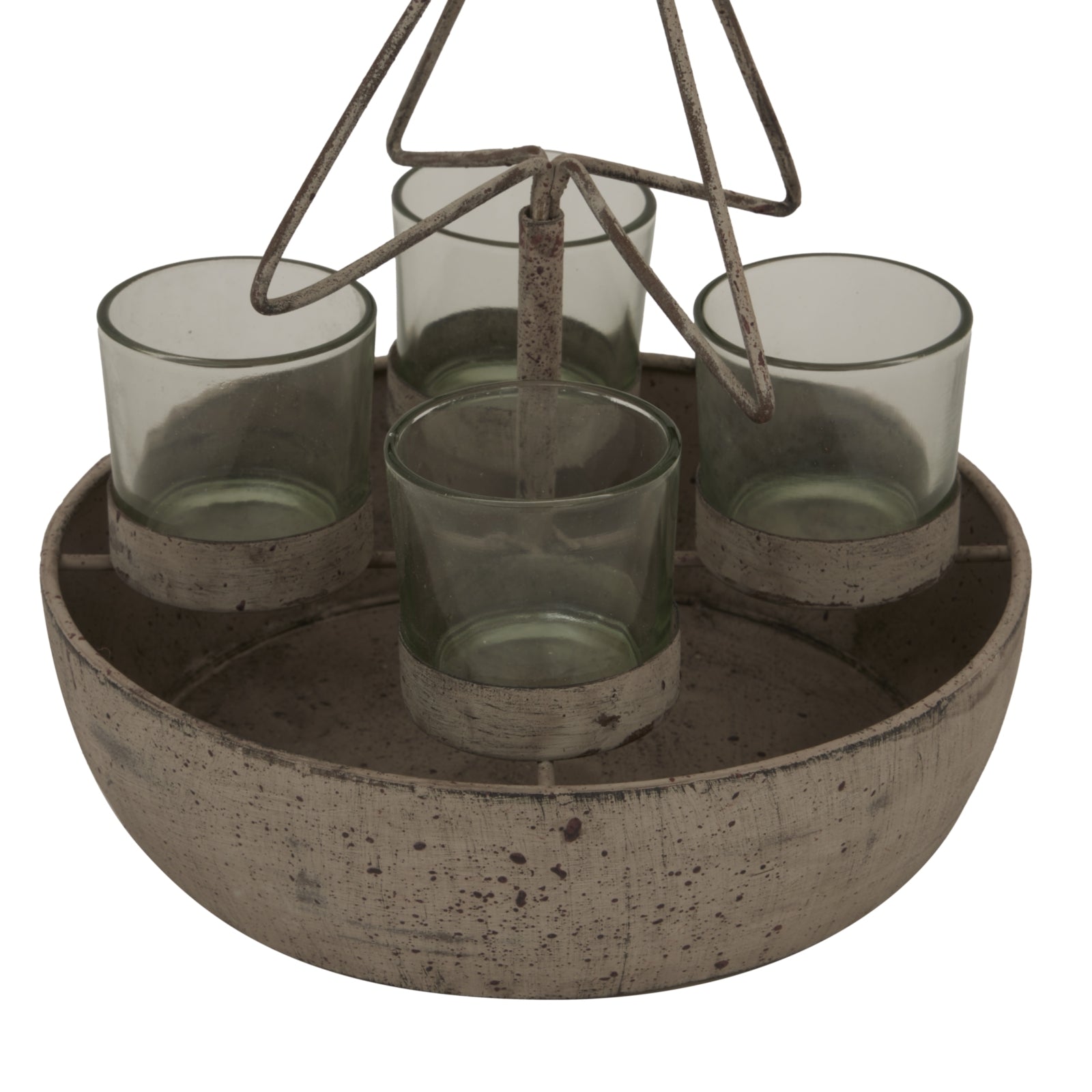 Rustic Outline Tree And Star With Four Glass Votives Display - Darlington's Décor
