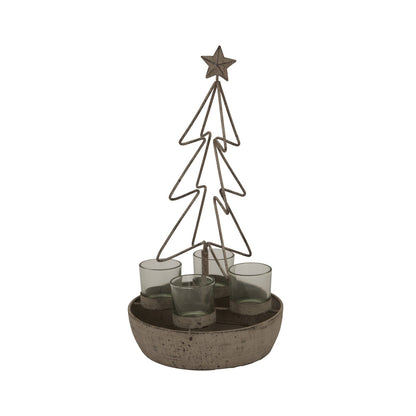 Rustic Outline Tree And Star With Four Glass Votives Display - Darlington's Décor