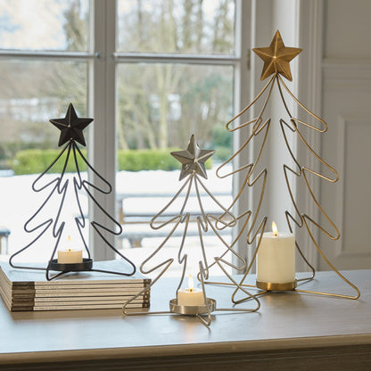Rustic Outline Tree And Star With Four Glass Votives Display - Darlington's Décor
