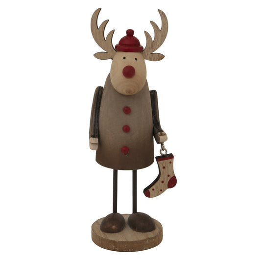 Rustic Rudolf With Stocking Decoration for Festive Charm - Darlington's Décor