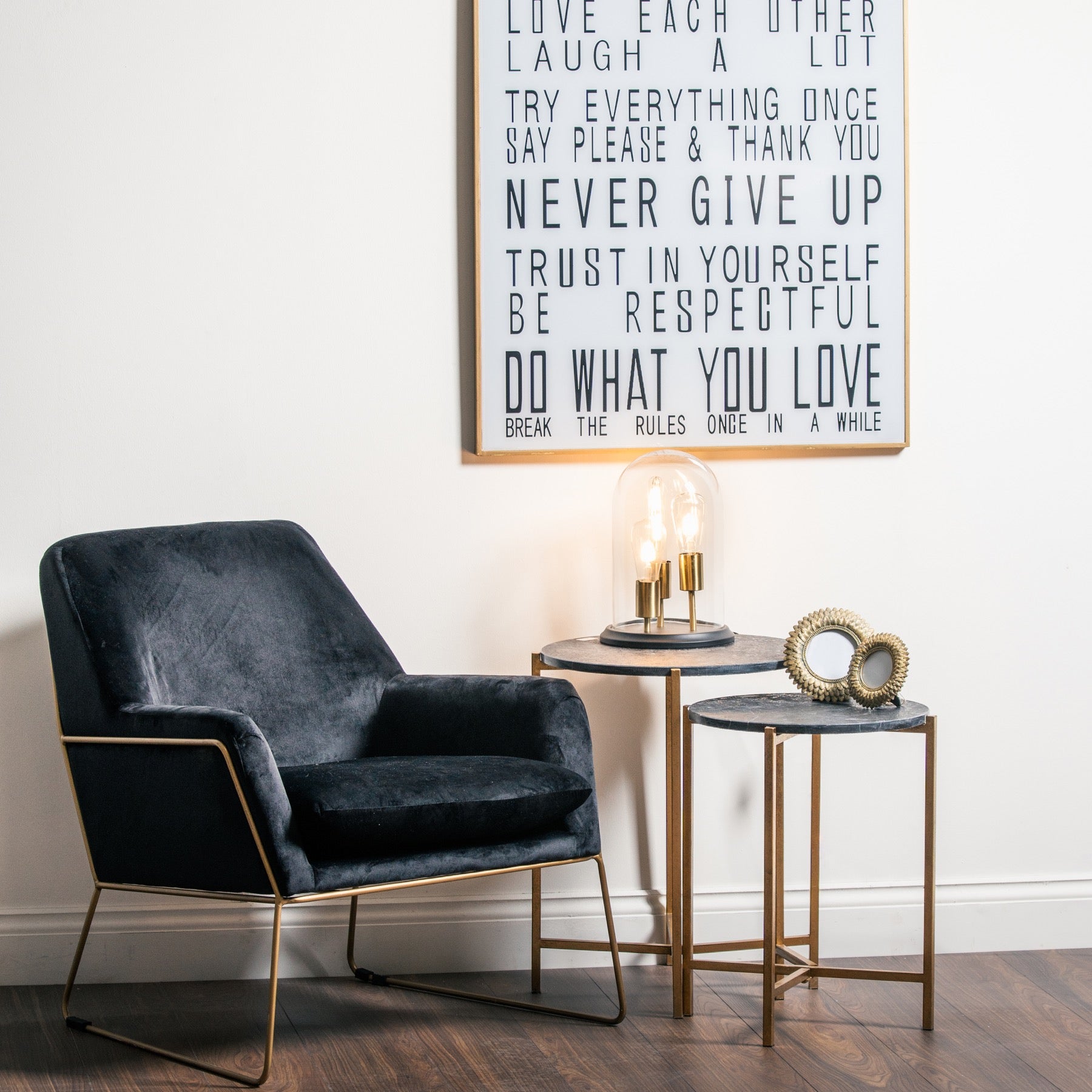 Elegant Set Of 2 Gold And Black Marble Tables For Timeless Style - Darlington's Décor