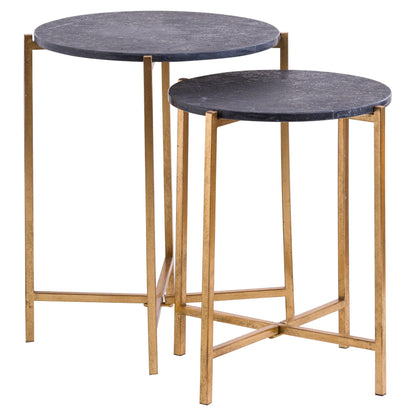 Elegant Set Of 2 Gold And Black Marble Tables For Timeless Style - Darlington's Décor