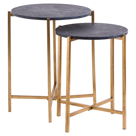 Elegant Set Of 2 Gold And Black Marble Tables For Timeless Style - Darlington's Décor