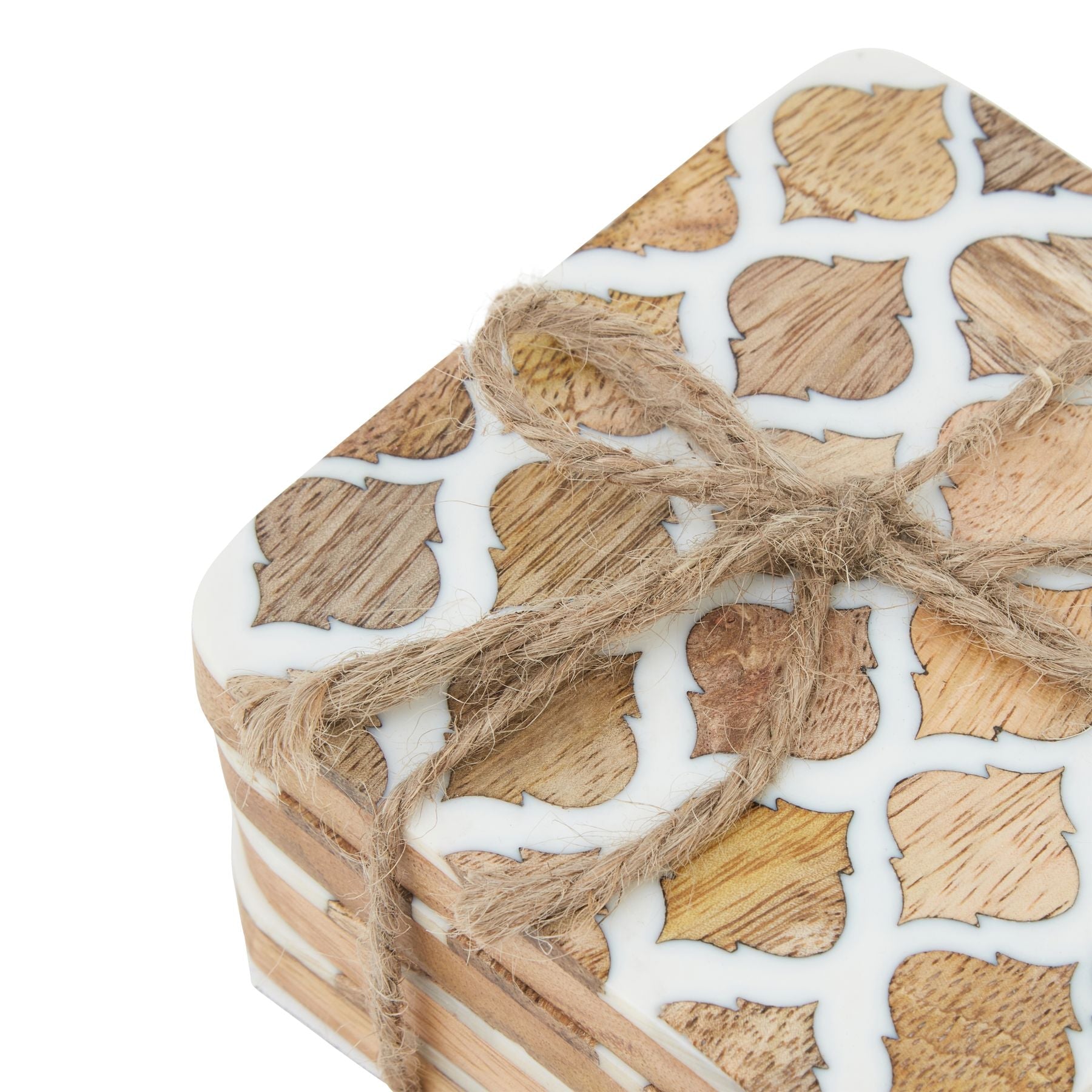 Set Of 4 Wood Effect White Geometric Coasters Ideal Décor - Darlington's Décor