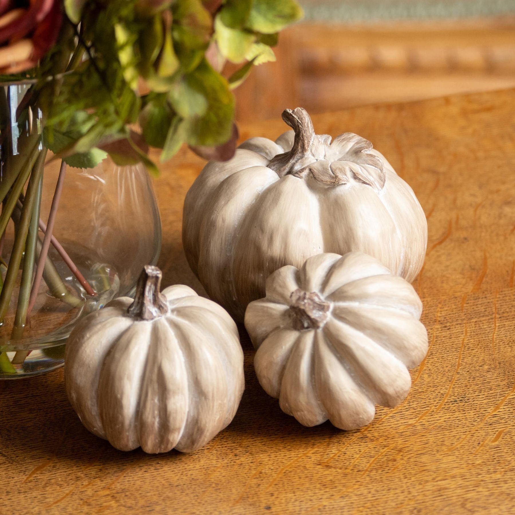 Set Of Six Carved Wood Effect Pumpkins For Autumn Decor - Darlington's Décor