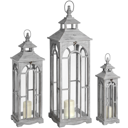 Set Of Three Wooden Lanterns With Archway Design Elegance - Darlington's Décor