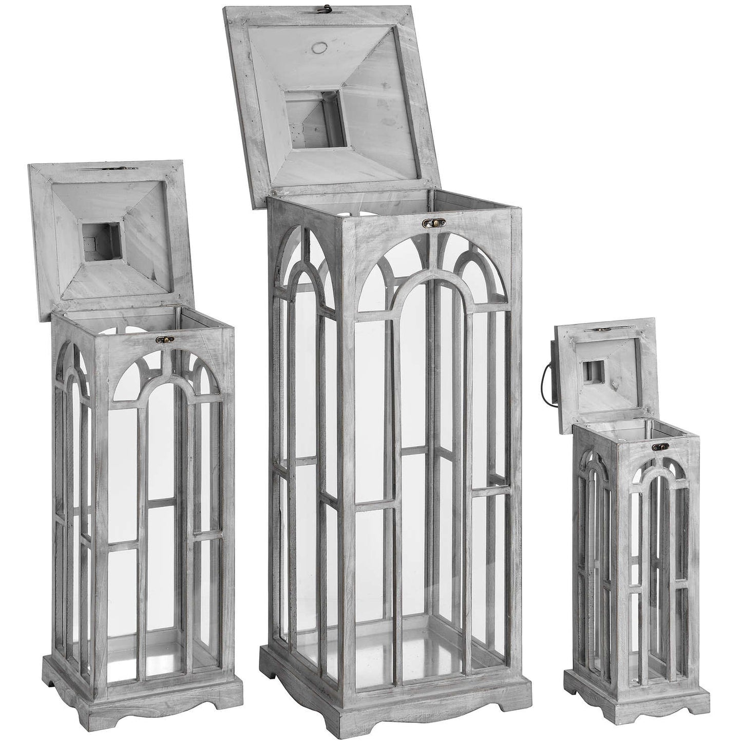 Set Of Three Wooden Lanterns With Archway Design Elegance - Darlington's Décor