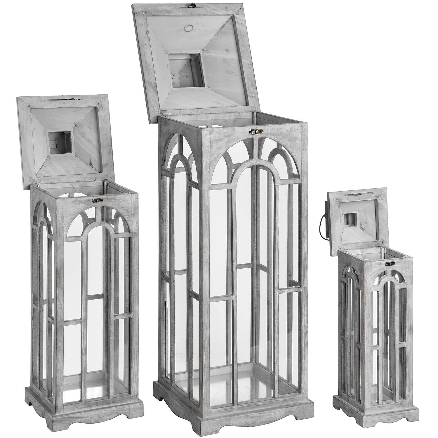 Set Of Three Wooden Lanterns With Archway Design Elegance - Darlington's Décor
