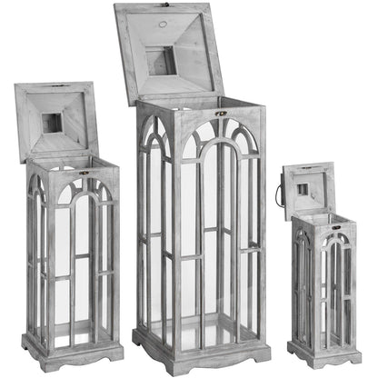 Set Of Three Wooden Lanterns With Archway Design Elegance - Darlington's Décor