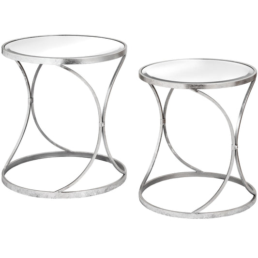Elegant Silver Curved Design Set Of 2 Side Tables - Transform Your Space - Darlington's Décor