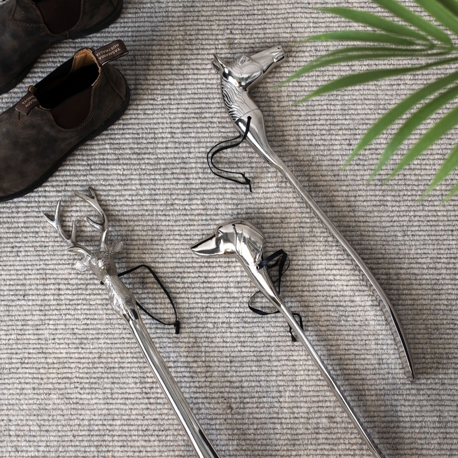 Silver Nickel Stag Head Detail Shoe Horn for Elegance - Darlington's Décor