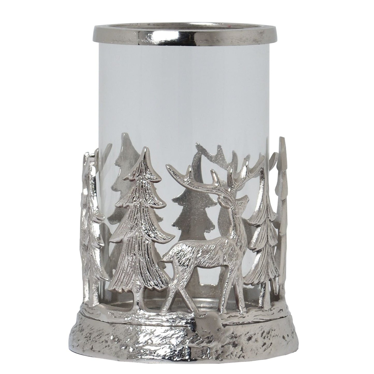 Silver Stag Scene Hurricane Lantern for Enchanting Decor - Darlington's Décor