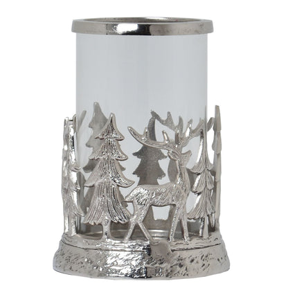 Silver Stag Scene Hurricane Lantern for Enchanting Decor - Darlington's Décor