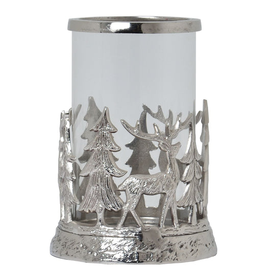 Silver Stag Scene Hurricane Lantern for Enchanting Decor - Darlington's Décor