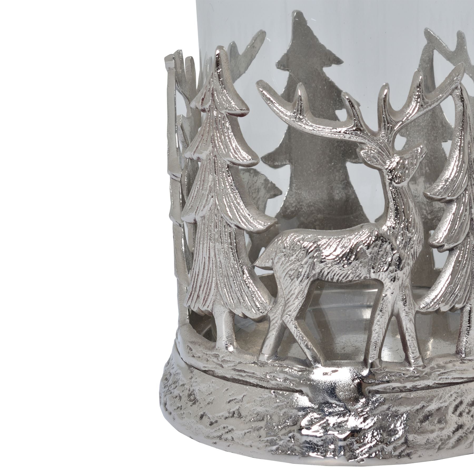 Silver Stag Scene Hurricane Lantern for Enchanting Decor - Darlington's Décor