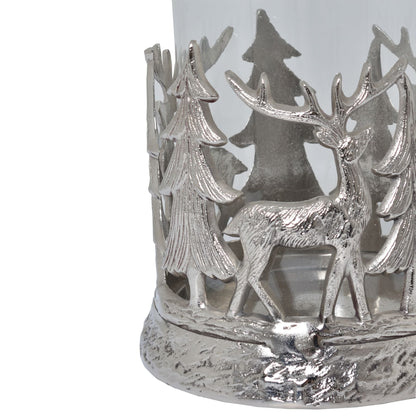 Silver Stag Scene Hurricane Lantern for Enchanting Decor - Darlington's Décor