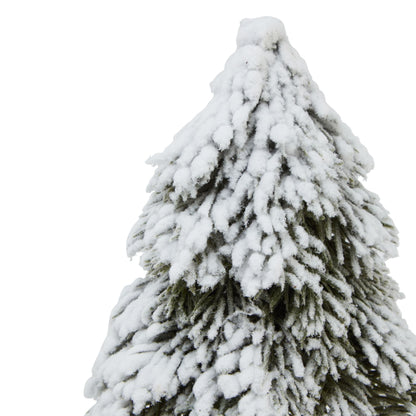 Small Snowy Cedar Tree On Wood Block Display Piece - Darlington's Décor