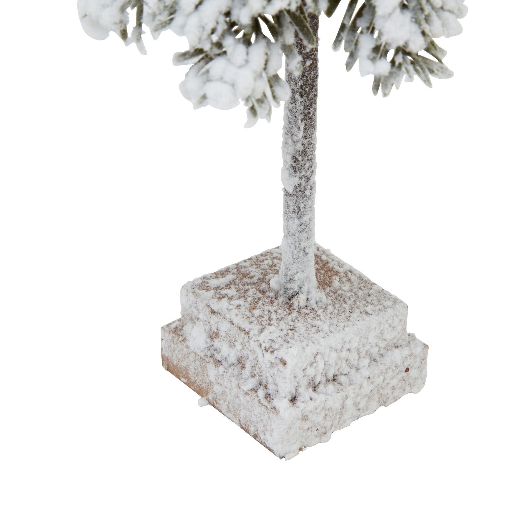 Small Snowy Cedar Tree On Wood Block Display Piece - Darlington's Décor