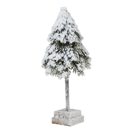 Small Snowy Cedar Tree On Wood Block Display Piece - Darlington's Décor