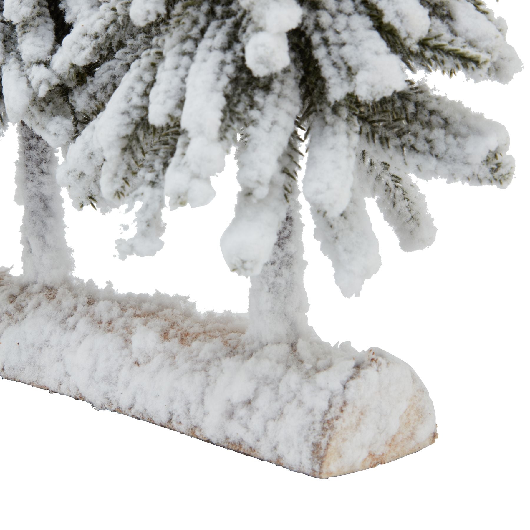 Small Snowy Fir Tree Duo On Wood Log Base - Darlington's Décor