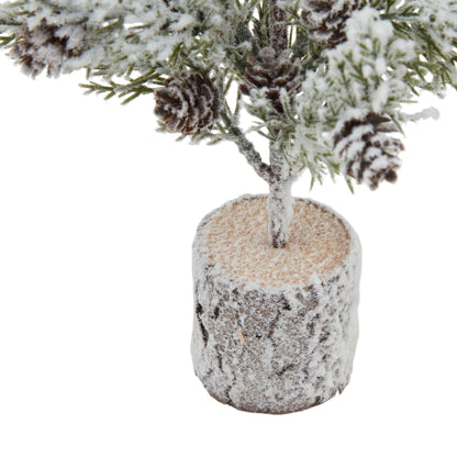 Small Snowy Fir Tree With Pinecones In Wood Log Base - Darlington's Décor