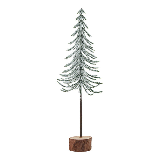 Small Snowy Spindle Tree In Wood Log Decor - Darlington's Décor