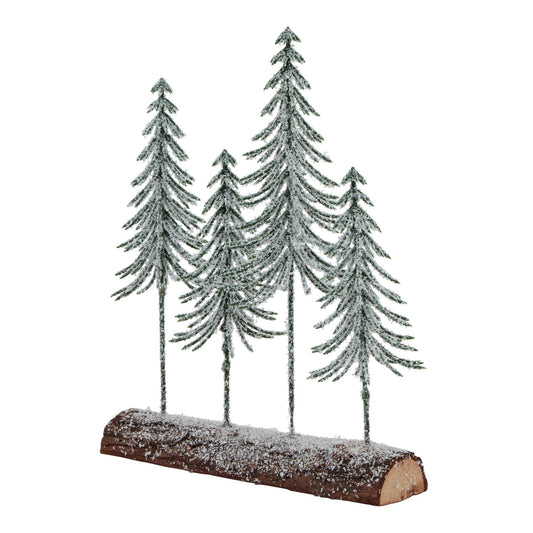 Small Snowy Spindle Tree Quad In Wood Log Display - Darlington's Décor