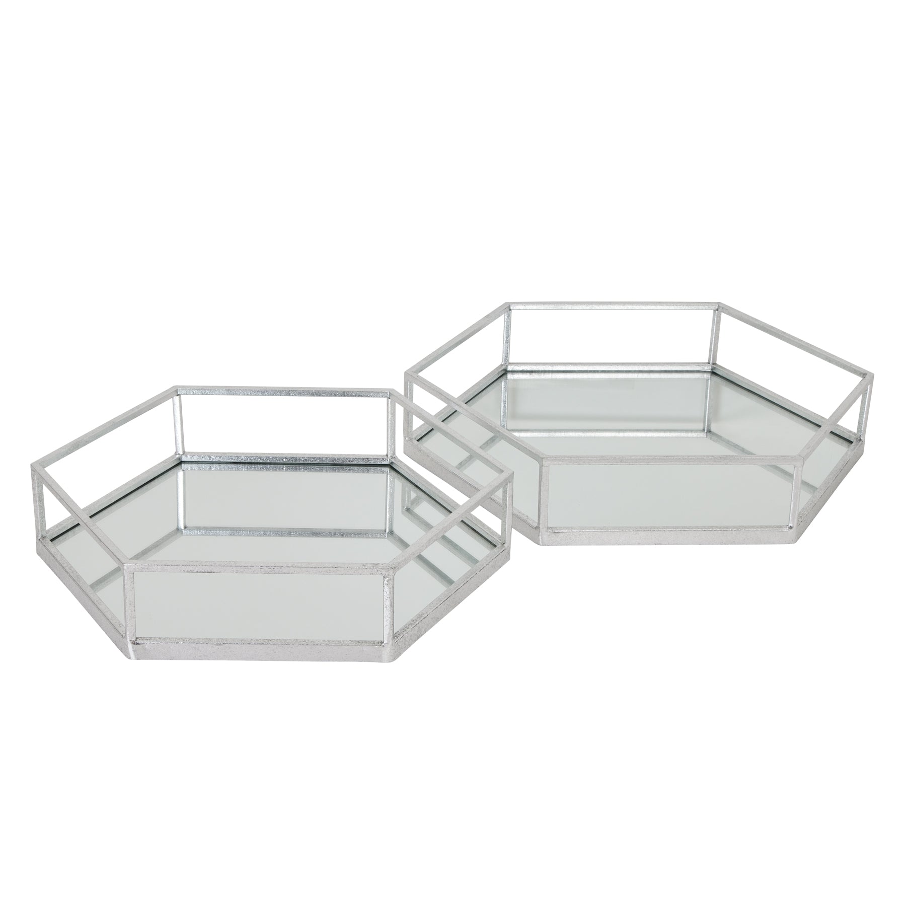 Sophisticated Silver Hexagon Set Of Two Trays - Darlington's Décor