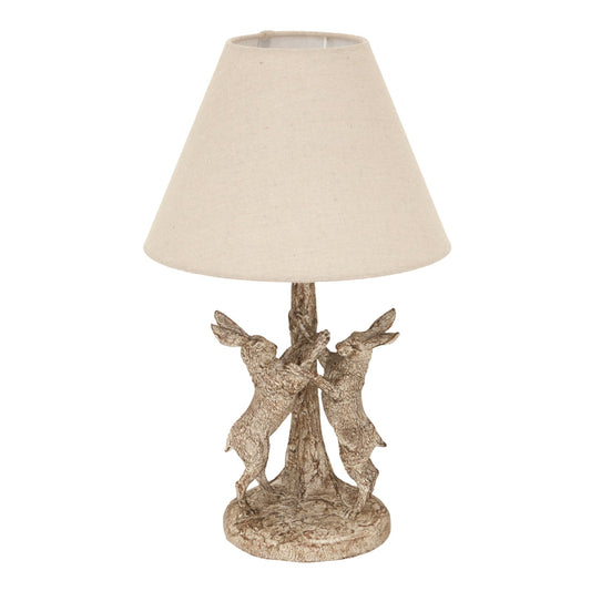 Stonewashed Marching Hares Lamp With Linen Shade Design - Darlington's Décor