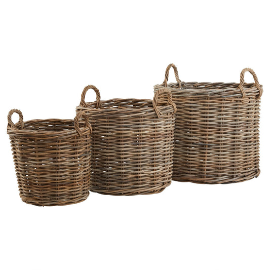 Stylish Set of 3 Kubu Rattan Round Storage Baskets - Darlington's Décor