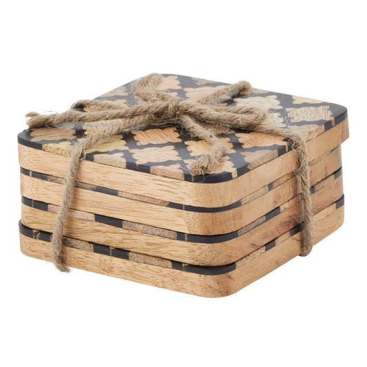 Stylish Set Of 4 Wood Effect Black Geometric Coasters - Darlington's Décor