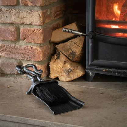 Stylish Silver Brushed Steel Crook Top Hearth Tidy Set - Darlington's Décor
