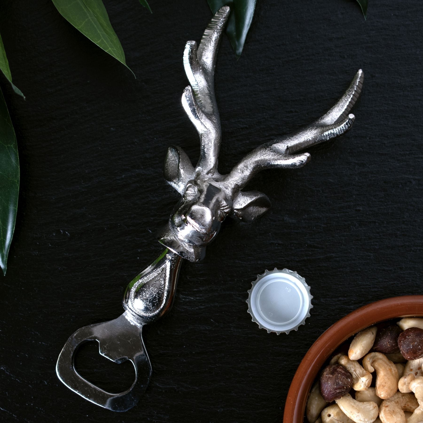 Stylish Silver Nickel Stag Head Detail Bottle Opener - Darlington's Décor
