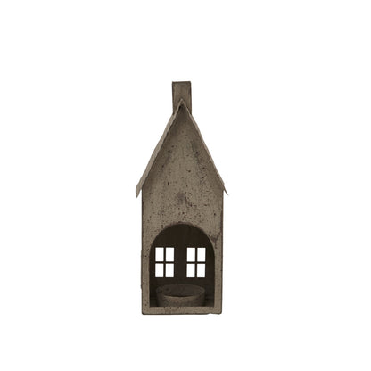 Tall Rustic Metal House Tealight With Glass Votive Holder - Darlington's Décor